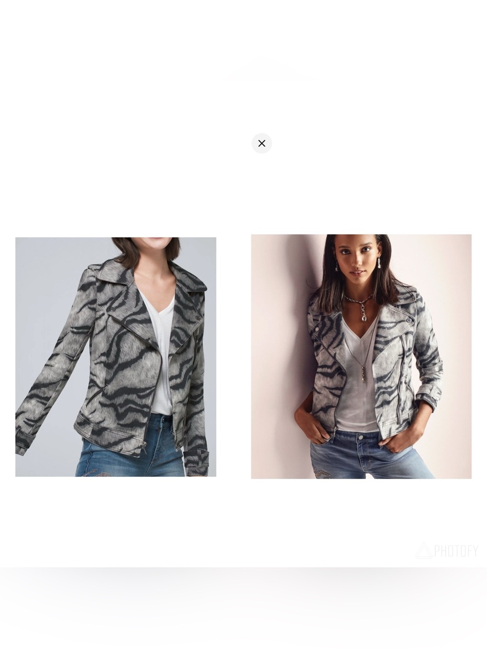 White House Black Market Zebra Print Moto Jacket Denim Feel Asymmetrical Sz 6P